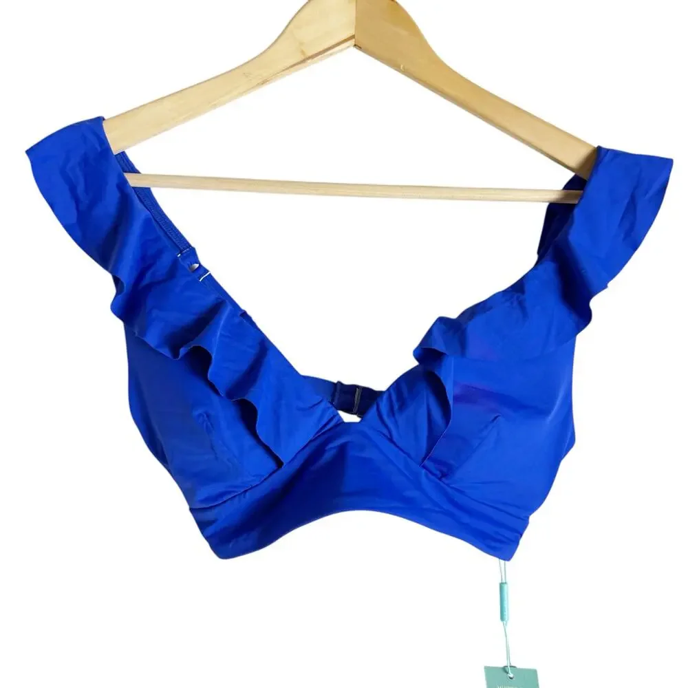 Sea Level Essentials Cobalt Blue Ruffled Hipster Two Piece Bikini Swimsuit Set 8 - Picture 4 of 13